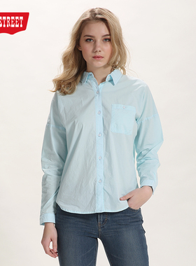 第五街春秋女装气质翻领拼接长袖衬衫修身显瘦上衣630108-181