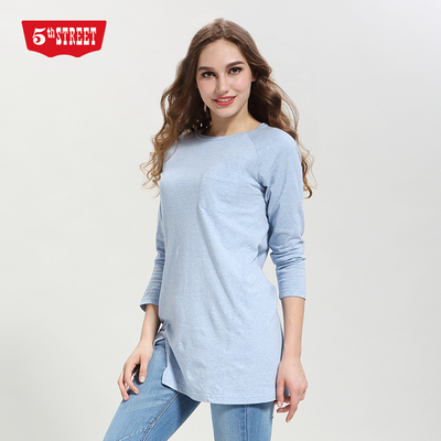 第五街春秋女装中长款长袖针织衫韩版甜美圆领T恤660304-173