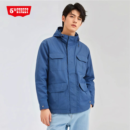 第五街5th street秋季男装宽松休闲连帽外套潮流上衣650321-173