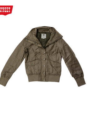 第五街5th street女装修身复古夹克长袖罗纹高领短外套24650136