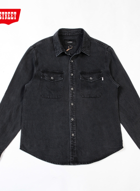 第五街5th street春季男装帅气休闲翻领长袖牛仔衬衫330561-261