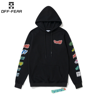 上衣潮牌 卫衣WHITE秋冬休闲宽松大码 正品 OFF图案印花男女连帽长袖