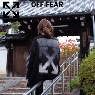 男卫衣长袖 WHITE渐变马海毛提花毛衣女箭头羊毛针织衫 潮牌 OFF