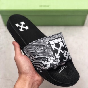 WHITE字母印花防滑男士 一字拖女生家居斑马线潮牌 拖鞋 OFF夏季