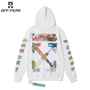 正品 OFF箭头logo印花纯棉连帽卫衣white男女斑马线箭头OW潮牌上衣