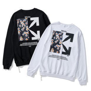 春秋男女款 OFF花卉小雏菊印花WHITE卫衣OW斑马线箭头休闲圆领长袖