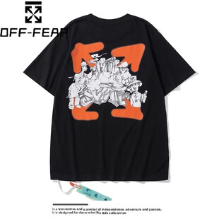 正品 青少年宽松印花T恤WHITE上衣 OFF斑马线箭头男女情侣油画短袖