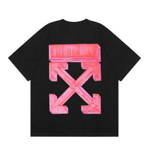 斑马线潮牌休闲宽松印花T恤 男女圆领纯棉短袖 OFF箭头OW WHITE夏季