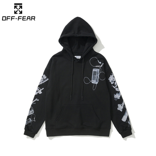 正品 WHITE百搭OW潮牌上衣 OFF斑马线箭头卫衣男女休闲百搭连帽长袖