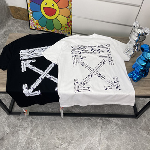 斑马线潮牌休闲宽松印花T恤 男女圆领纯棉短袖 OFF箭头OW WHITE夏季