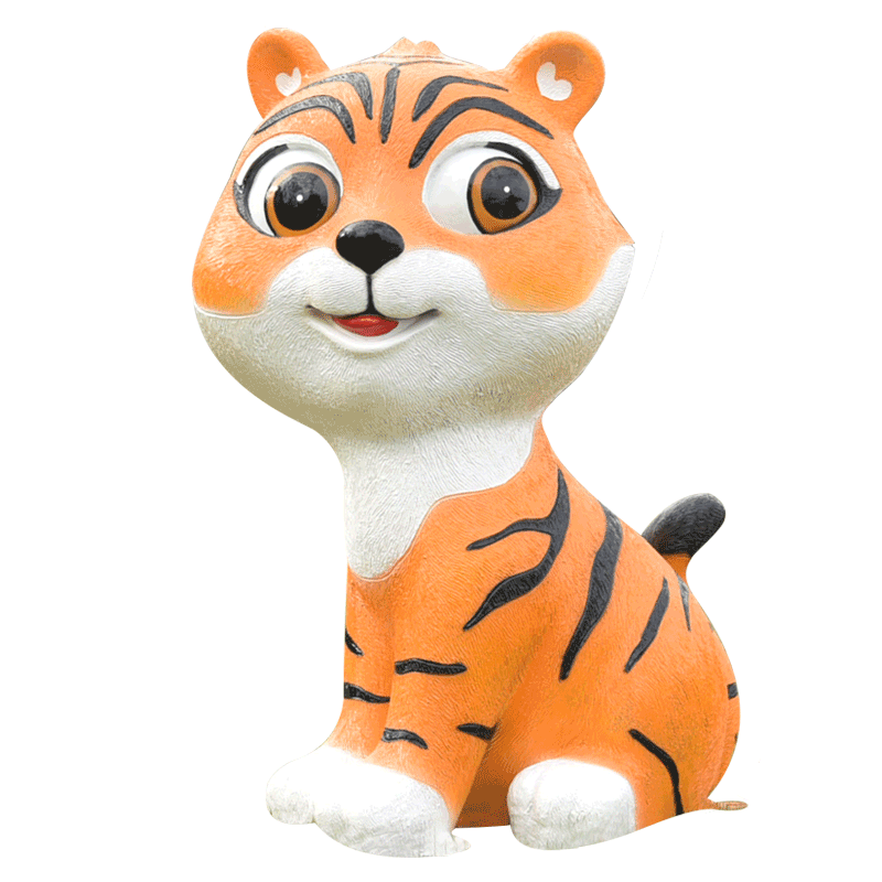 卡通风老虎别墅玻璃钢雕塑摆件