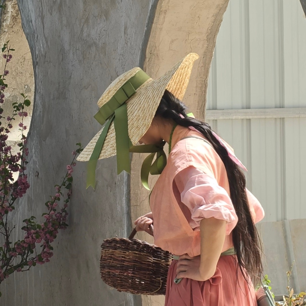汉服搭配帽子汉服帽子遮阳大帽檐草帽田园帽子