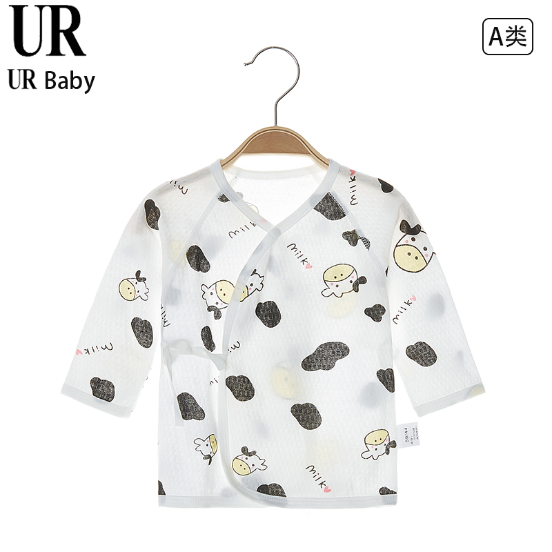 【撤柜专区】品牌专柜新生儿无骨系带上衣宝宝夏季长袖满月和尚服