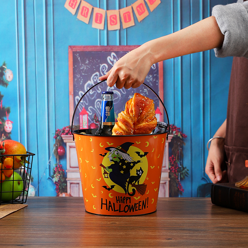 万圣节加厚铁艺收纳桶手提糖果零食礼物包装盒大容量儿童玩具整理