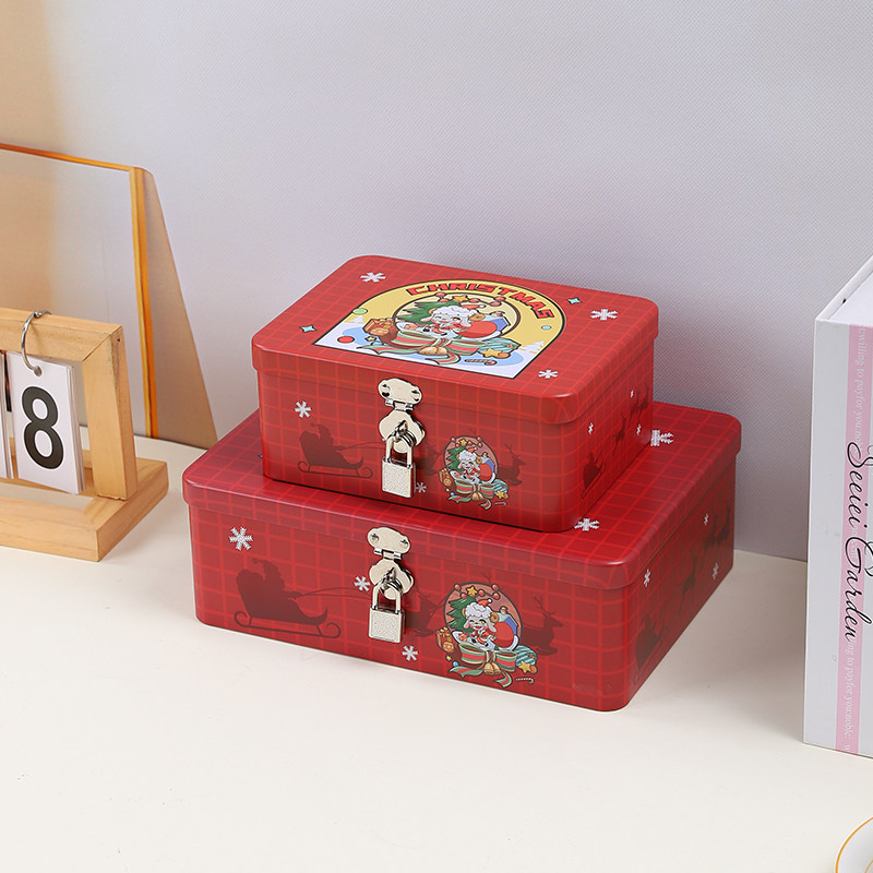 2025圣诞斑纹羊加厚带密码锁收纳盒铁盒桌面首饰杂物整理盒存钱箱,收纳整理,桌面收纳盒,淘宝优惠券,粉丝福利购,淘宝优惠卷