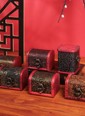 精致复古小木盒首饰收纳盒戒指手饰品包装盒带锁密码木头收藏盒子