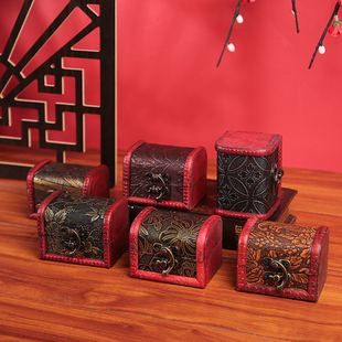 精致复古小木盒首饰收纳盒戒指手饰品包装 木头收藏盒子 盒带锁密码