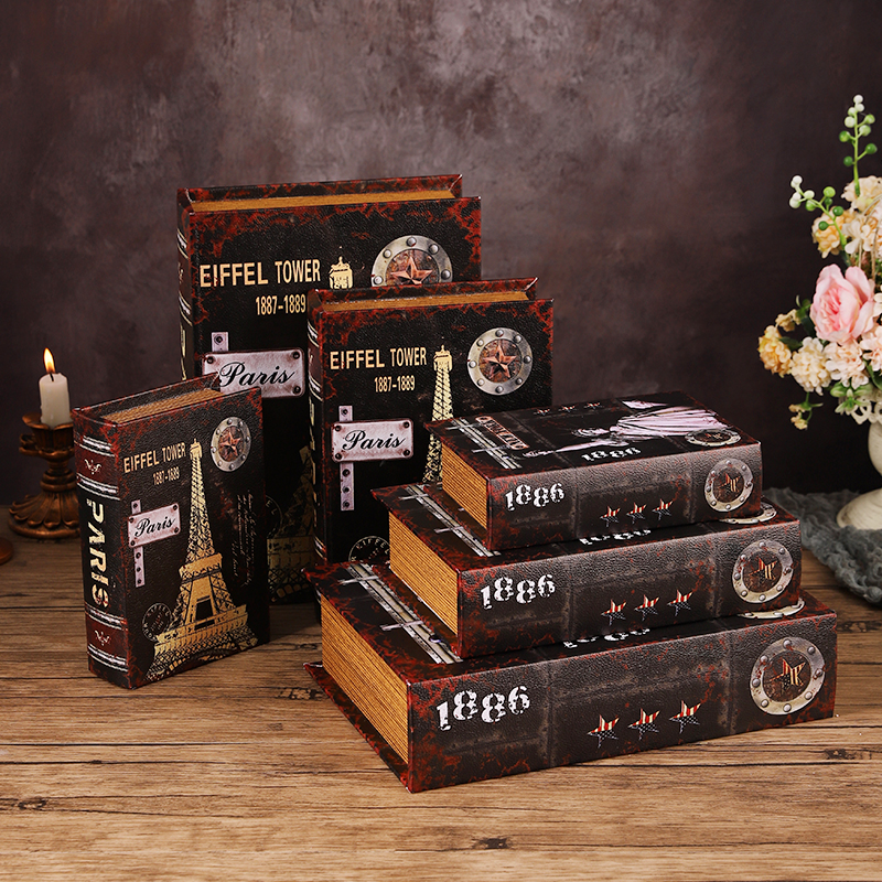 复古做旧假书收纳盒木质仿真书籍高级感客厅装饰摆件拍摄道具书本