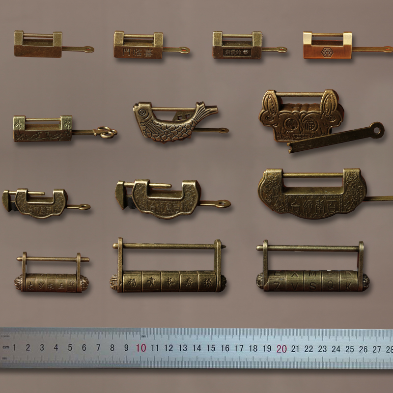 复古锁具锁扣首饰盒锁中式盒子横开挂锁明清锁合金仿古锁影视道具