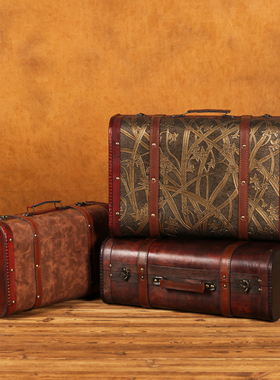 覆古手提箱摆件皮箱木质老式年代拍照道具摄影酒吧咖啡厅橱窗陈列