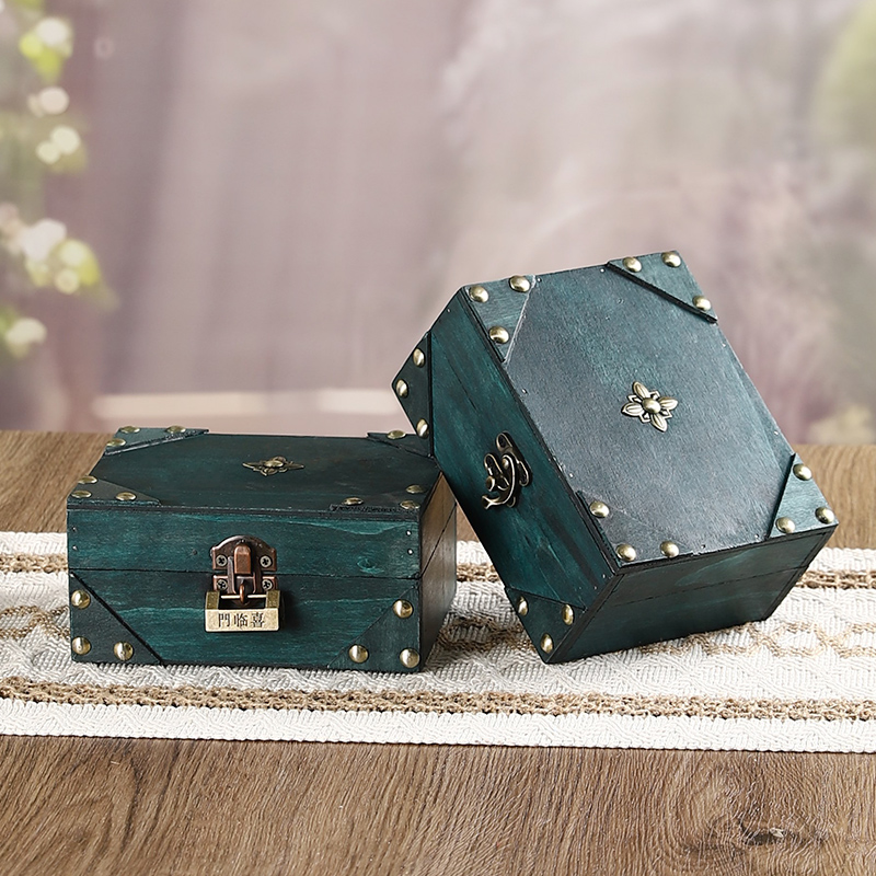 高档密码锁首饰盒复古小木盒古玩