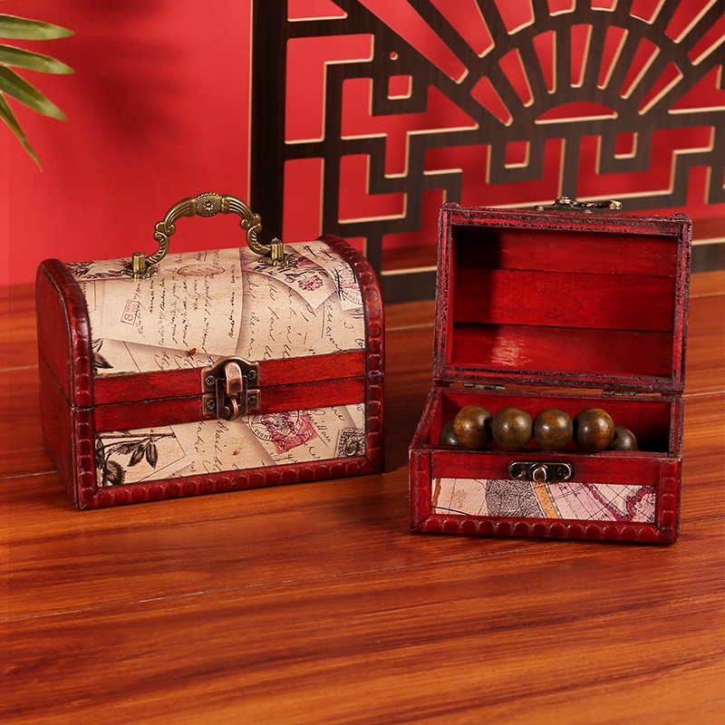 迷你木质收纳盒仿古带锁家用