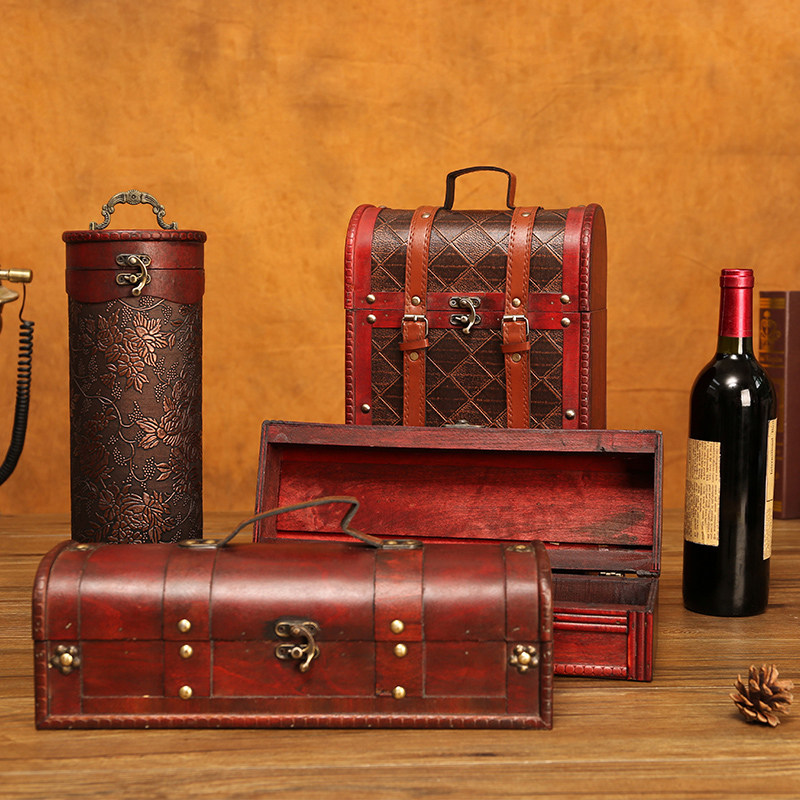 红酒盒复古单双只葡萄酒木盒通用高档手提包装礼品盒空盒香槟酒箱,餐饮具,酒盒,淘宝优惠券,粉丝福利购,淘宝优惠卷