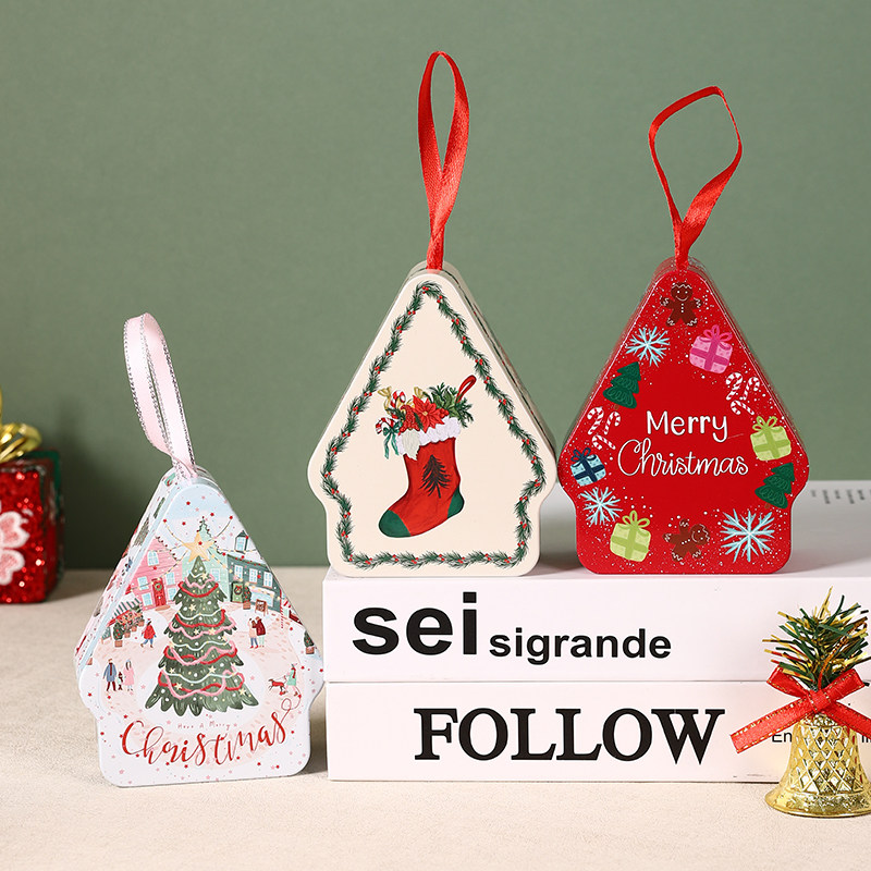 圣诞树收纳盒马口铁盒巧克力糖果罐子零食包装礼盒空盒儿童玩具盒