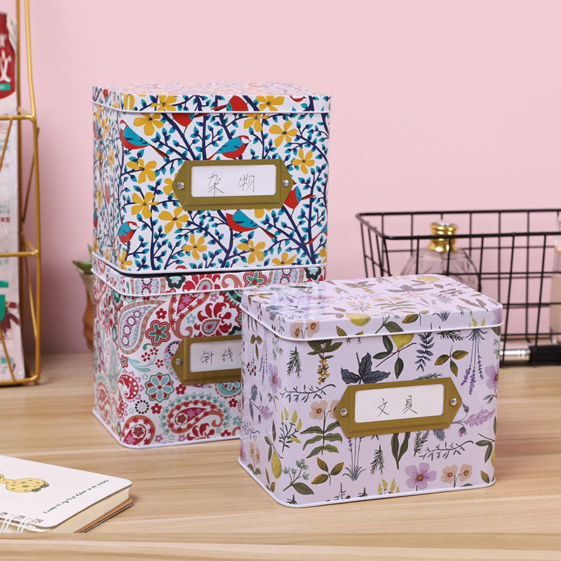 铁盒子收纳盒大号家用桌面物品分类带盖曲奇饼干糕点密封储物包装