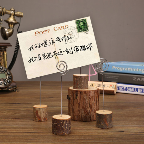 小摆件卡片夹木质桌面装饰便签架
