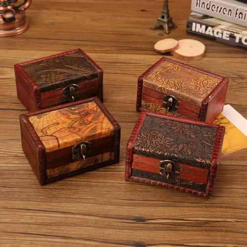 仿古小木盒带锁首饰盒迷你文玩礼品包装盒做旧宝箱玩具桌面收纳盒 - 封面