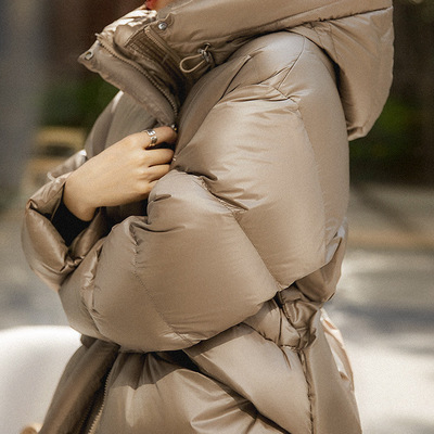 高级感鹅绒服连帽羽绒服女款高端女装 冬装中长款外套收腰白鹅绒