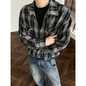 现货老钱风格子衬衫男学生宽松潮牌工装情侣衬衣外套CY01-P30图片