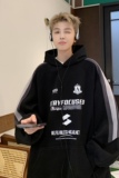 卫衣男秋冬美式高街潮牌痞帅外套条纹拼接重磅连帽WY809特P55，女装短外套，电商A456（原C415）