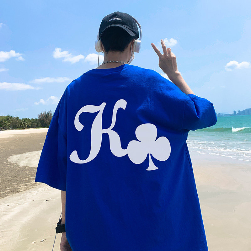 克莱因蓝梅花夏季潮牌复古潮流ins宽松短袖t恤A432-T716-P25，男装T恤，电商A456（原C415）