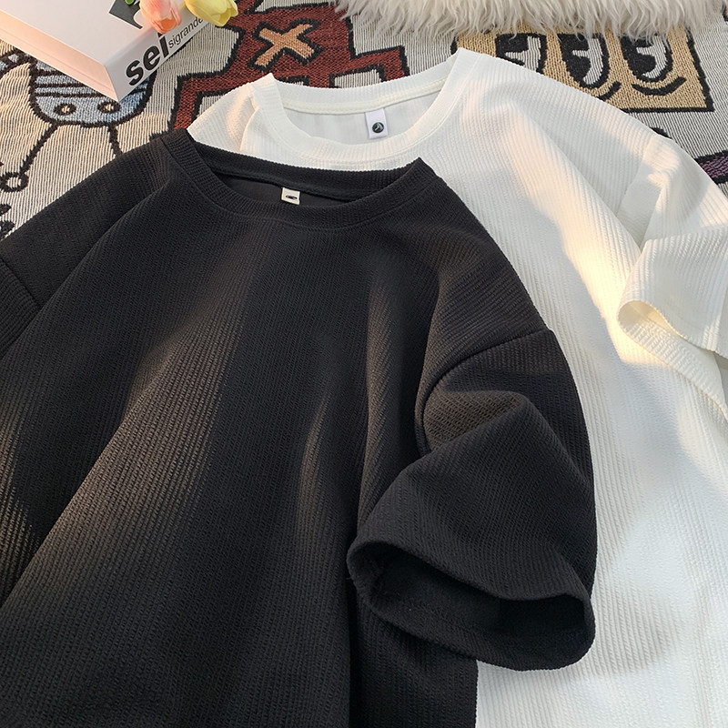 现货得物亨利领坑条肌理感夏季T恤男宽松潮流圆领A456-T65-P17特C图片