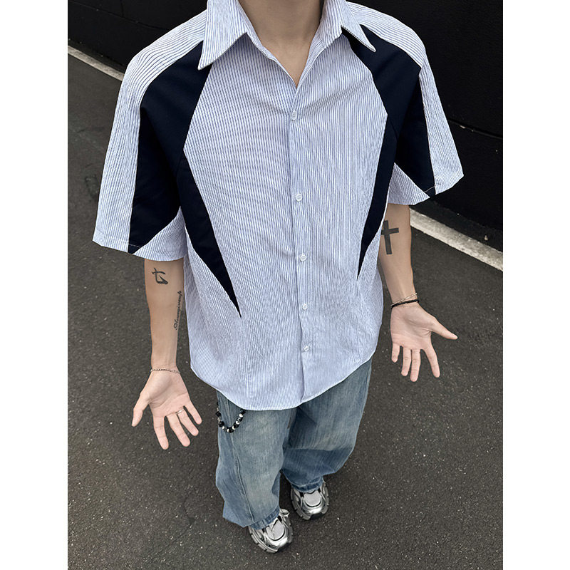 主推CY08-P30特现货夏季短袖条纹衬衫男潮牌潮流中性衬衣e,男装T恤,电商A456（原C415）