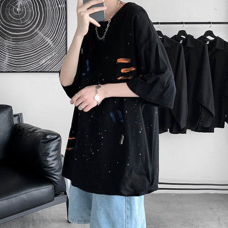 230克重新款原创涂鸦油漆潮牌ins超火宽松t恤A456-T2098-P30,男装T恤,电商A456（原C415）