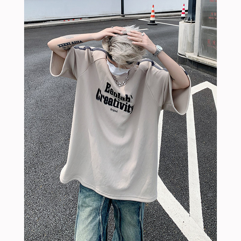 T565-P40控59高街潮牌男士潮流印花T恤上衣夏季宽松织带重磅短袖图片