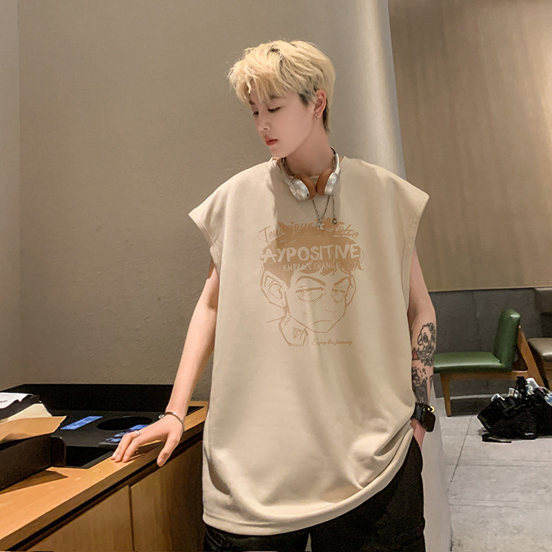 B06特P20潮牌烧花无袖背心男夏季宽松运动坎肩美式t恤XIN图片