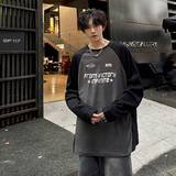 现货德绒长袖T恤美式拼接插肩袖内搭宽松打底衫DR166-P25，男装T恤，电商A456（原C415）