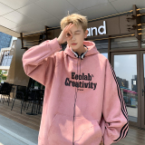 现货420高克重秋冬三条杠麂皮绒连帽卫衣外套粉JP605-P58特，女装短外套，电商A456（原C415）