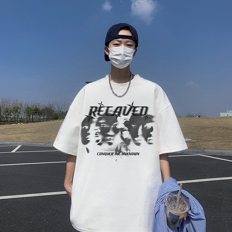 T80-P20特欧美高街重磅个性短袖T恤男夏季宽松嘻哈潮牌美式上衣黑,男装T恤,电商A456（原C415）