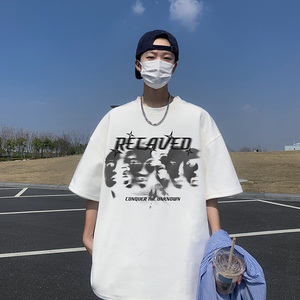 T80-P20特欧美高街重磅个性短袖T恤男夏季宽松嘻哈潮牌美式上衣黑图片