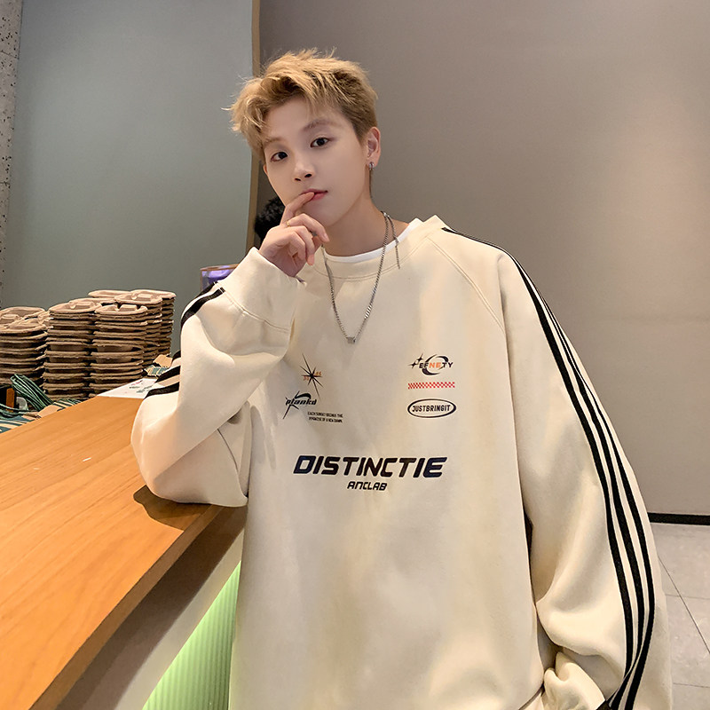 现货420高克重秋冬三条杠麂皮绒圆领卫衣情侣外套JP601-P45杏，女装短外套，电商A456（原C415）