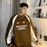 现货360G直播重磅港风美式复古插肩袖拼接ins卫衣外套男WY98咖啡，女装短外套，电商A456（原C415）