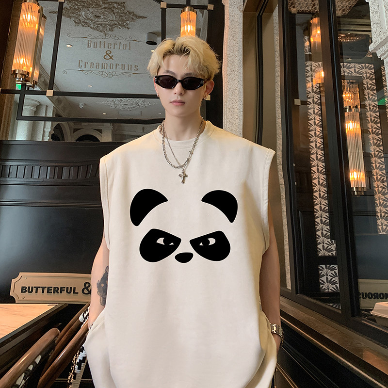 现货B27特P22美式潮牌熊猫网印男夏季宽松运动坎肩无袖背心,男装背心/马甲,电商A456（原C415）