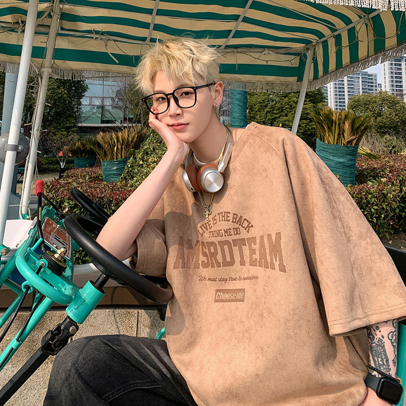 JPT08-P28控48插肩袖夏季美式复古短袖T恤男士休闲咖啡上衣，男装T恤，电商A456（原C415）