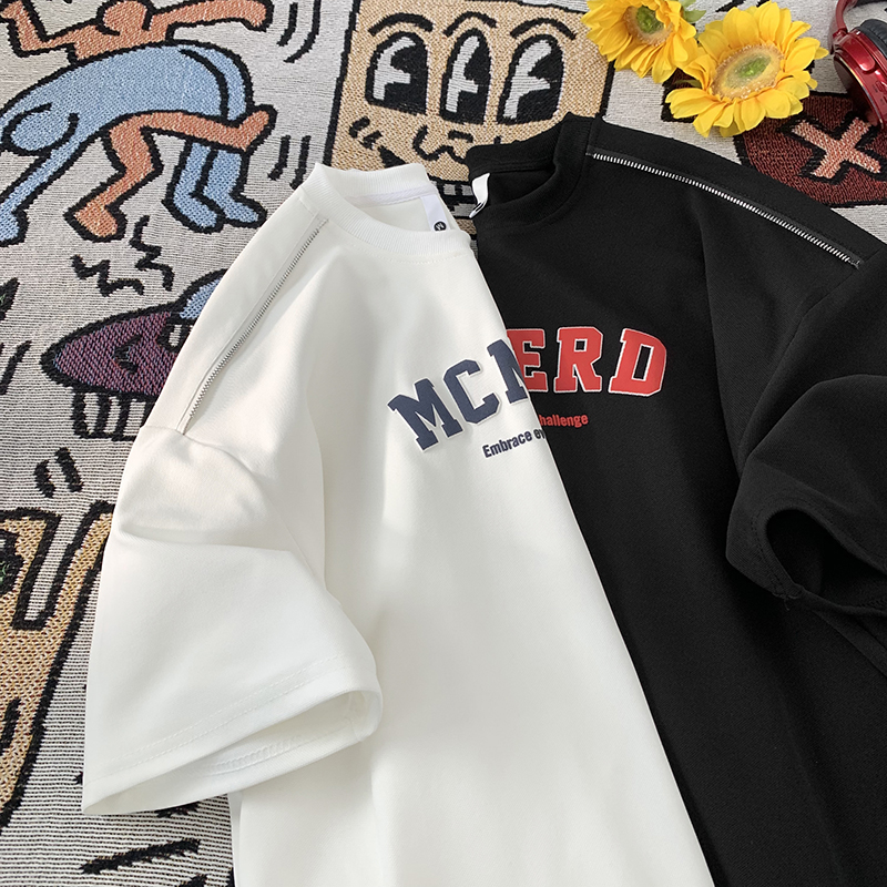 现280克夏季发泡T恤男宽松潮流拉链设计短袖冰丝A456-T910-P35hei