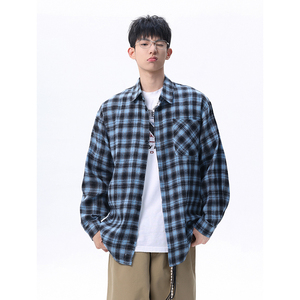 现货主推CY15-P33特长袖格子衬衫男潮牌潮流宽松韩版中性衬衣图片